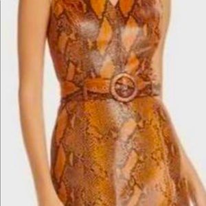 Orange/brown and black faux snake skin mini dress